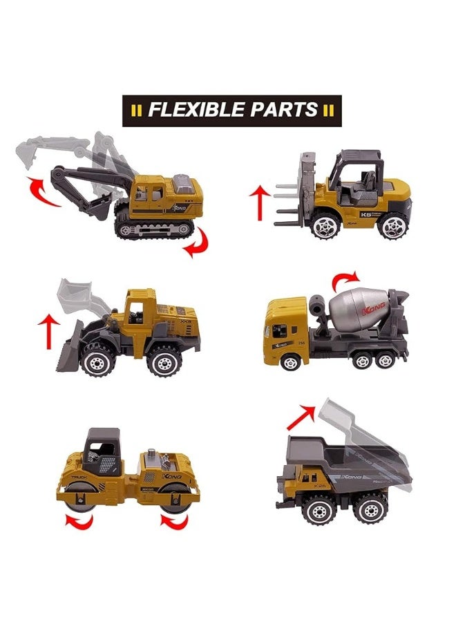 Dreamon Kids Diecast Construction Vehicles Metal Engineering Cars Set Toys Play Trucks for Boys Age 3 4 Birthday Party Supplies Cake Topper (Pack of 6) - Image 1