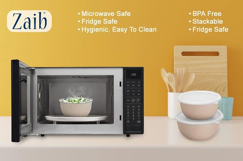 Zaib Stainless Steel Microwave Safe Euro Mixing Bowl Set with Lid | Pack of 3 (14cm,16cm,18cm) | 500ml, 750ml, 1250ml | Freezer Safe (WL Sand Brown) - Image 5