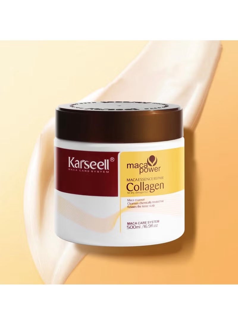 Karseell كارسيل كولاجين للشعر الجاف والتالف خلاصة الماكا إصلاح وتنظيف الشعر المعالج كيميائيًا يريح فروة الرأس المتوترة جميع أنواع الشعر 500 مل / 16.9 أونصة سائلة - Image 3