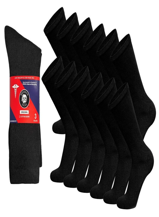 Brooklyn Socks 12 Pairs of Cotton Diabetic Non-Binding Neuropathy Crew Socks (Black - Size 10-13) - Image 1