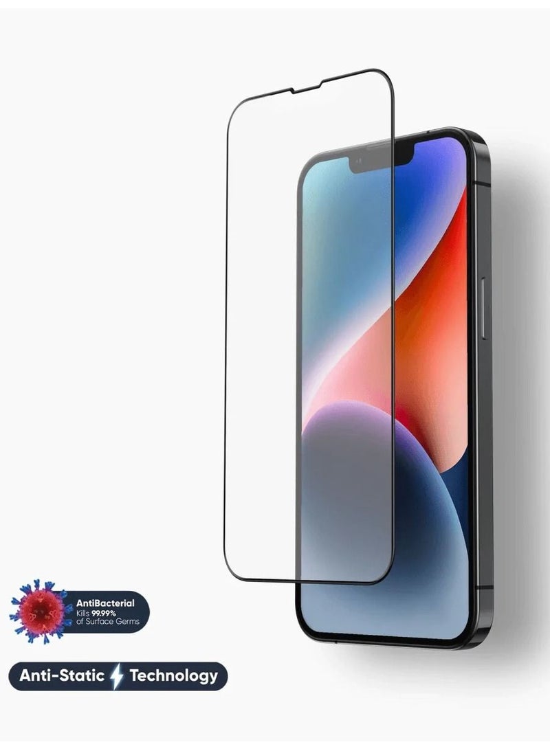 Tempered Glass Clear Screen Protector for iPhone 14 Plus/15 Plus with Edge to Edge Coverage and Antibacterial Protection Includes Easy Install Applicator