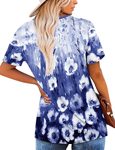 ROSELINLIN Womens Tops Purple Short Sleeve Summer Shirts V Neck Floral Pull Over Ladies Tops XL - Image 4