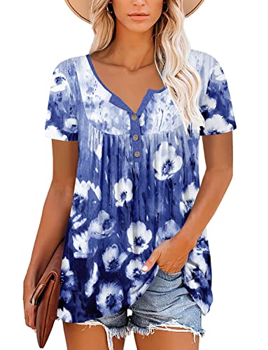 ROSELINLIN Womens Tops Purple Short Sleeve Summer Shirts V Neck Floral Pull Over Ladies Tops XL - Image 2