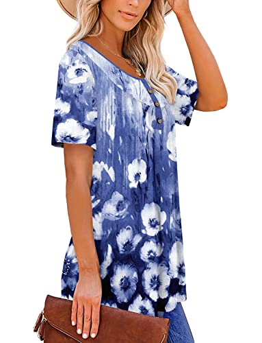 ROSELINLIN Womens Tops Purple Short Sleeve Summer Shirts V Neck Floral Pull Over Ladies Tops XL - Image 3