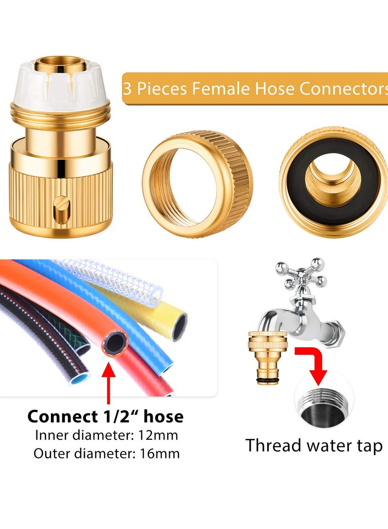 SANMUGEED 6 Pieces Brass Hose Tap Connectors 1/2 Inch and 3/4 Inch 2-in-1 Faucet Adapter 1/2 Inch Garden Hose Quick Connector with 18 Pieces Sealing Ring Shower Hose Washer for Garden Hose Pipe Tube - Image 2