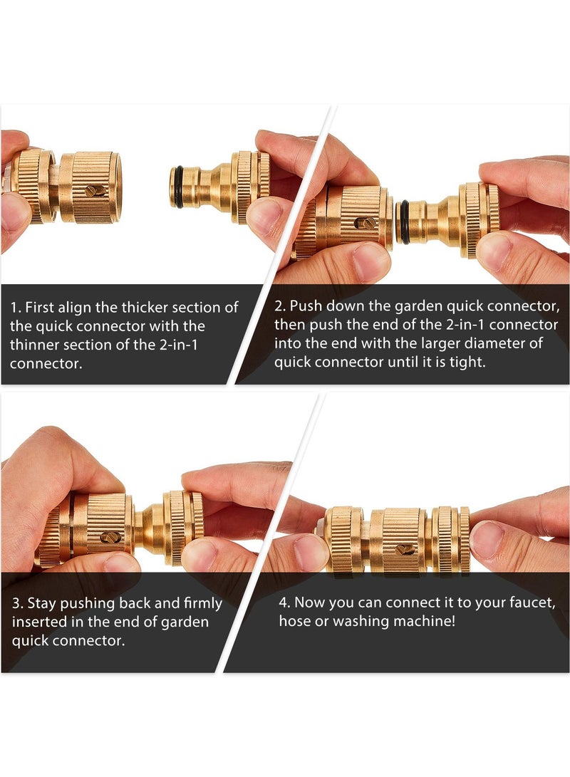 SANMUGEED 6 Pieces Brass Hose Tap Connectors 1/2 Inch and 3/4 Inch 2-in-1 Faucet Adapter 1/2 Inch Garden Hose Quick Connector with 18 Pieces Sealing Ring Shower Hose Washer for Garden Hose Pipe Tube - Image 3