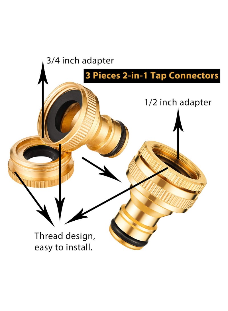 SANMUGEED 6 Pieces Brass Hose Tap Connectors 1/2 Inch and 3/4 Inch 2-in-1 Faucet Adapter 1/2 Inch Garden Hose Quick Connector with 18 Pieces Sealing Ring Shower Hose Washer for Garden Hose Pipe Tube - Image 5