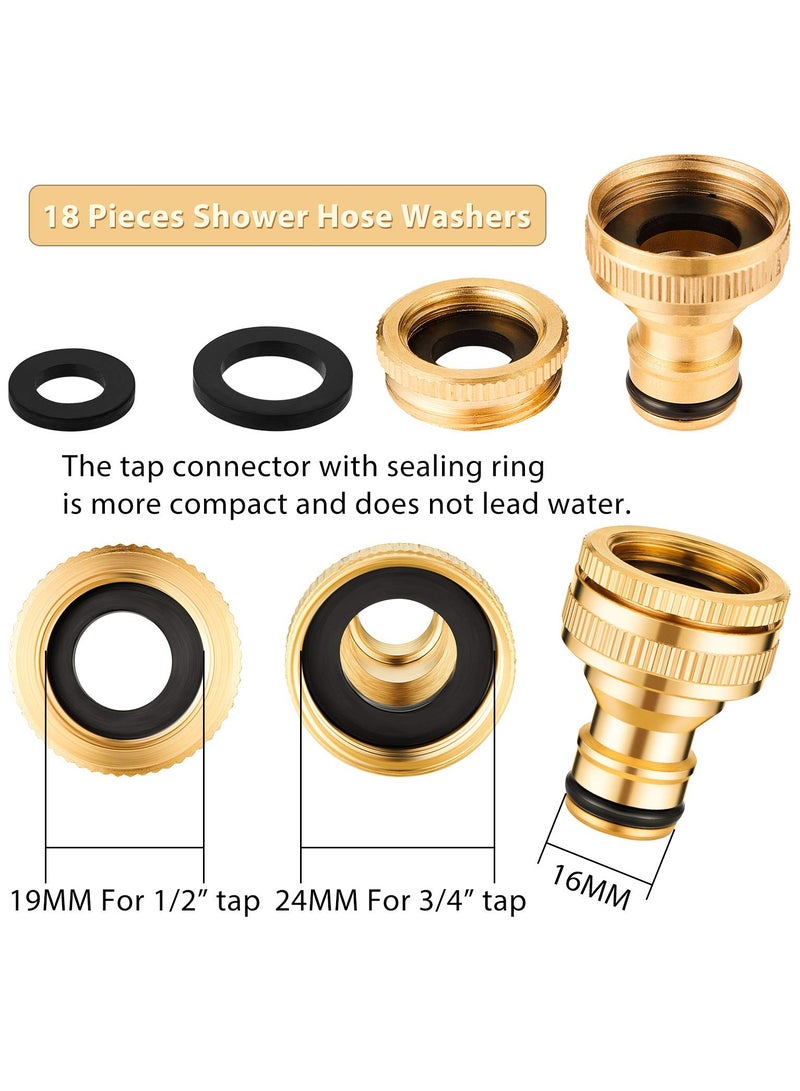 SANMUGEED 6 Pieces Brass Hose Tap Connectors 1/2 Inch and 3/4 Inch 2-in-1 Faucet Adapter 1/2 Inch Garden Hose Quick Connector with 18 Pieces Sealing Ring Shower Hose Washer for Garden Hose Pipe Tube - Image 4