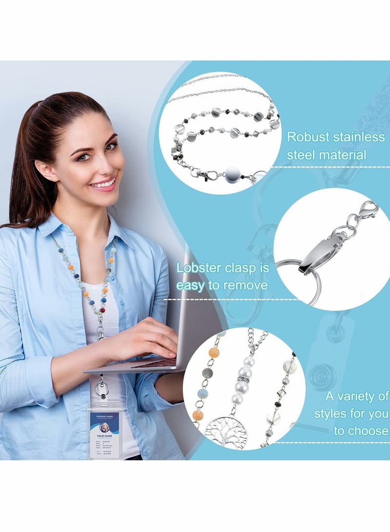 سيوسي حبل مرصع بالجواهر قابل للسحب مع مجموعة حامل الهوية ، حامل شارة اسم القلادة حبل سلسلة مطرز مع مشبك حامل شارة الاسم مقاوم للماء للمكتب (3 قطع) - Image 5