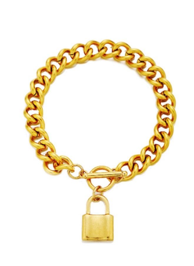 5esha - Gold Chain Bracelet With Lock Pendant - Image 1