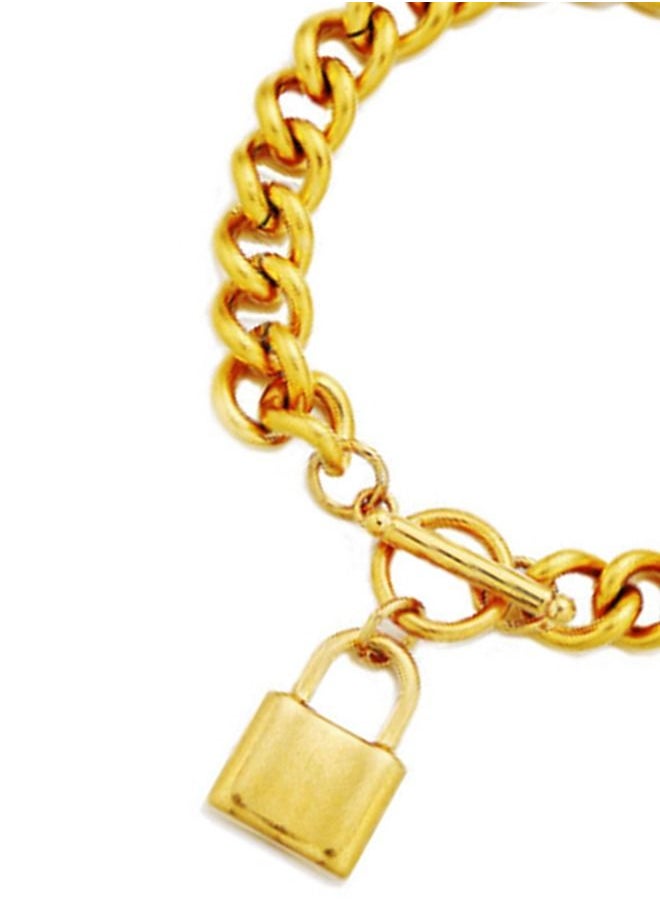 5esha - Gold Chain Bracelet With Lock Pendant - Image 1