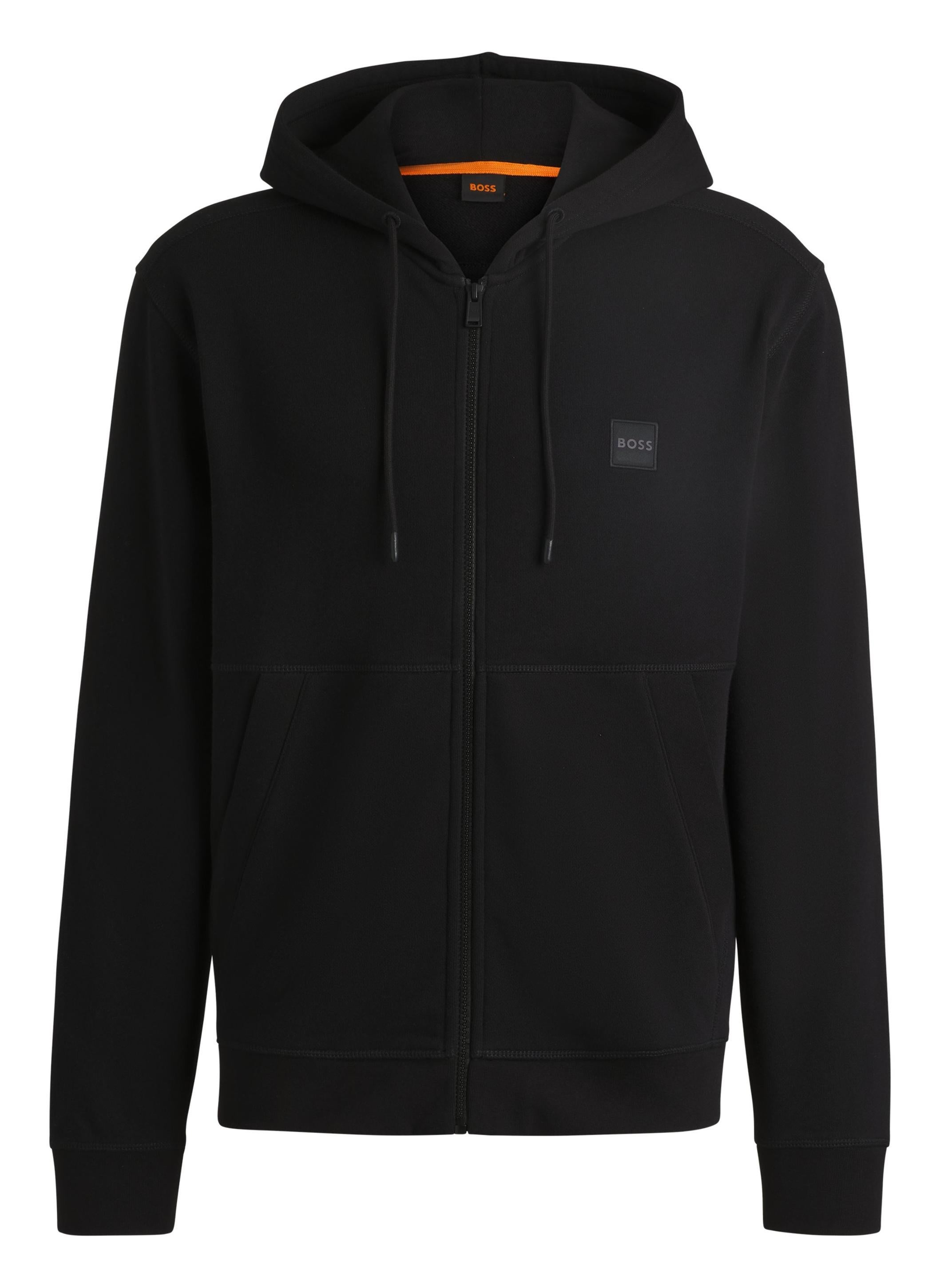 BOSS Zip-up hoodie in stretch cotton with embroidered logo