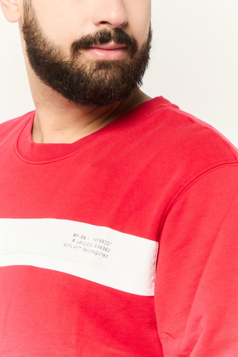 Replay Men Round Neck Brand Logo Long Sleeves Sweatshirt, Red - Image 3