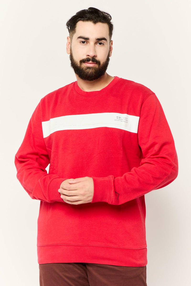 Replay Men Round Neck Brand Logo Long Sleeves Sweatshirt, Red - Image 1
