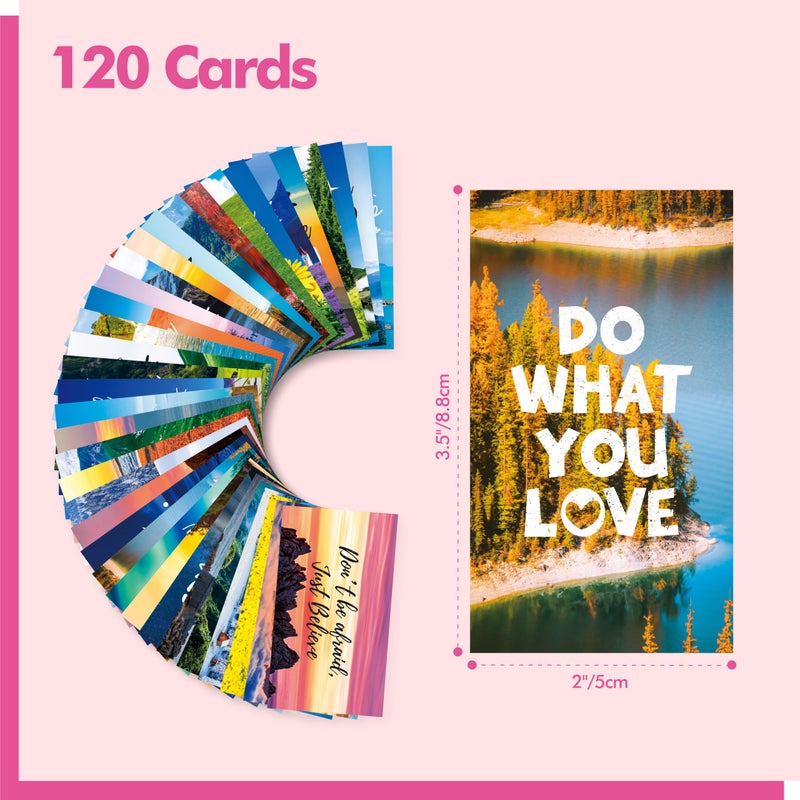Gethelud 120 PCS Motivational Cards, 60 Designs Inspirational Cards with Beautiful Scenery, Encouragement Quote Affirmation Words for Students, Adults, Office/School Supplies (2â€ x 3.5â€) - Image 2