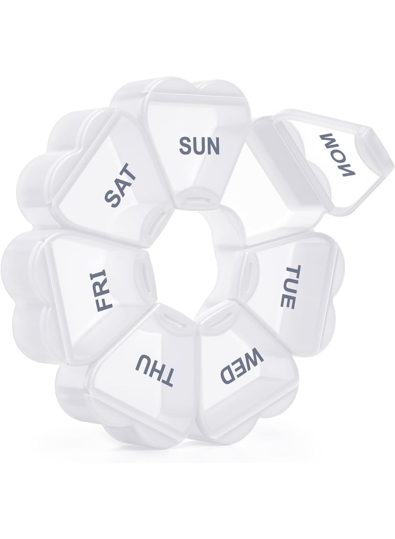 Large Weekly Pill Organizer, Pill Box 7 Day, Large Capacity Compartments Pill Containers Flower Portable Box Case for Pills Vitamin Fish Oil Medicine Supplements Organizer (White) - Image 1