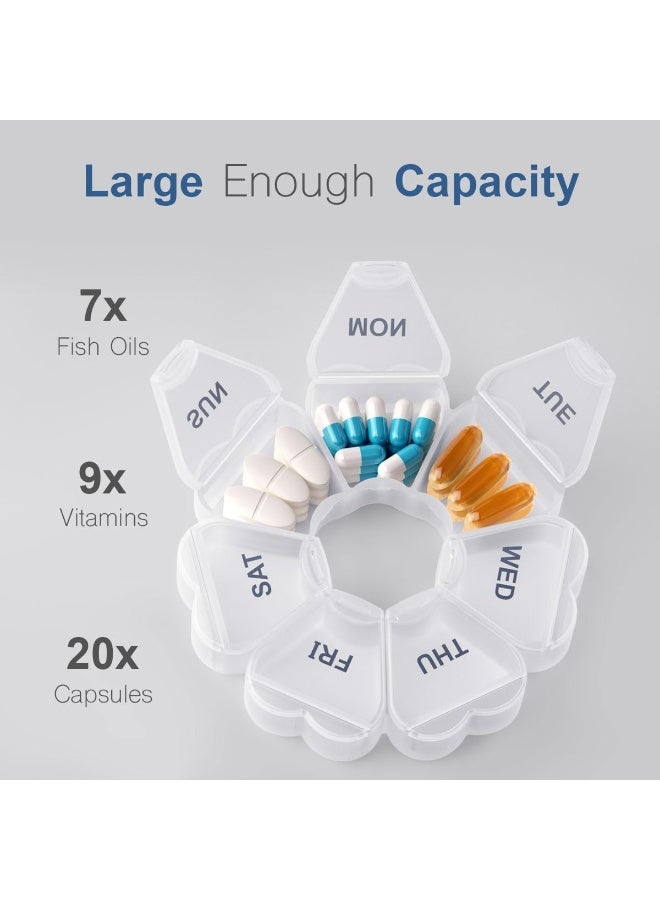 Large Weekly Pill Organizer, Pill Box 7 Day, Large Capacity Compartments Pill Containers Flower Portable Box Case for Pills Vitamin Fish Oil Medicine Supplements Organizer (White) - Image 4