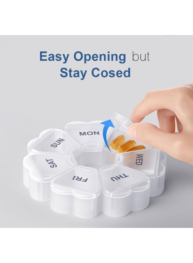 Large Weekly Pill Organizer, Pill Box 7 Day, Large Capacity Compartments Pill Containers Flower Portable Box Case for Pills Vitamin Fish Oil Medicine Supplements Organizer (White) - Image 3