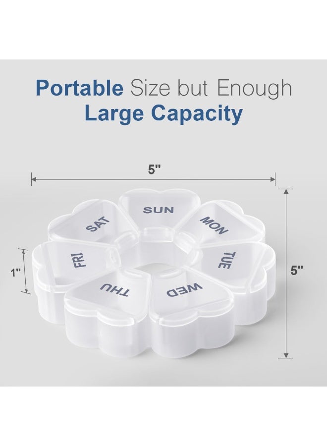 Large Weekly Pill Organizer, Pill Box 7 Day, Large Capacity Compartments Pill Containers Flower Portable Box Case for Pills Vitamin Fish Oil Medicine Supplements Organizer (White) - Image 2