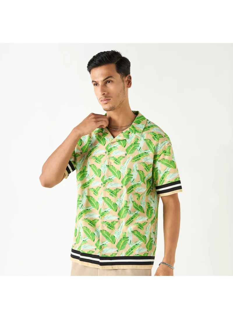 فاف Relaxed Fit Leaf Print Shirt with Camp Collar