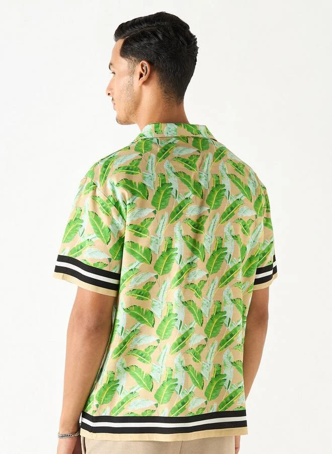 Splash FAV Relaxed Fit Leaf Print Shirt with Camp Collar