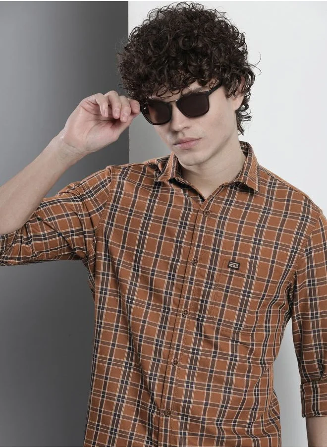 The Indian Garage Co Men Regular Fit Checkered Full Sleeves Cutaway Collar Casual Shirt