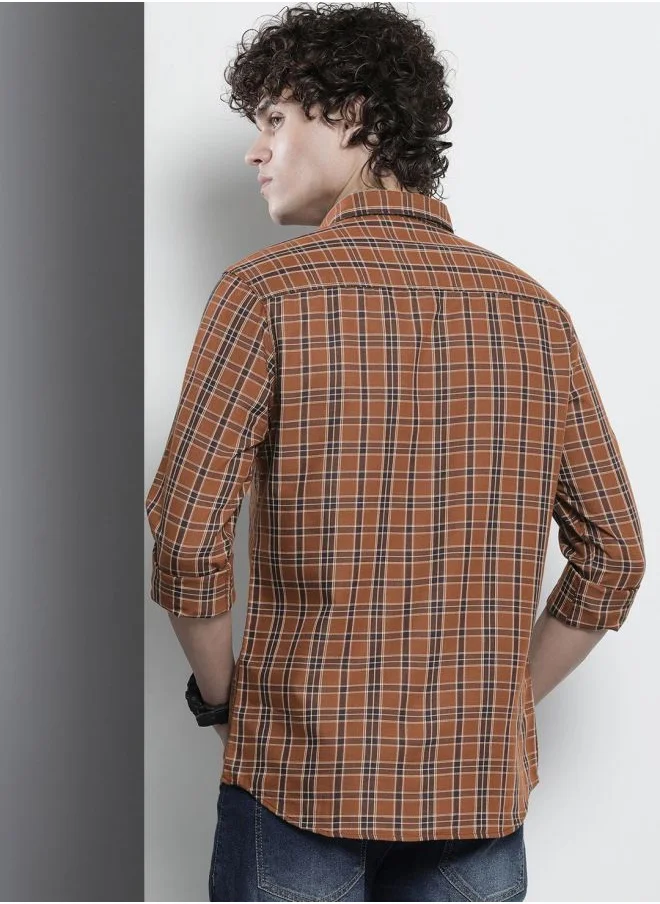 The Indian Garage Co Men Regular Fit Checkered Full Sleeves Cutaway Collar Casual Shirt