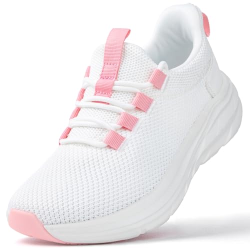 KOLILI Wide Toe Box Shoes Women Breathable Cushion Walking Sneakers for Swollen Feet,Nurse,Pregnancy,Bunion White/Pink 8 US/40 EU - Image 1