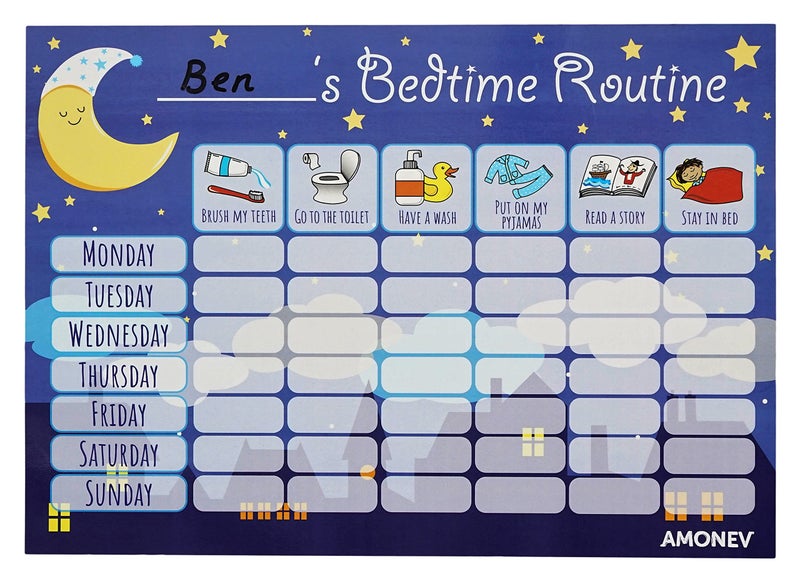 Amonev Bedtime Routine Chart Reward Chart for Sleep Training Twin Pack Chart for Boys Girls Toddlers and Young Children with 225 Star Stickers Included - Image 2