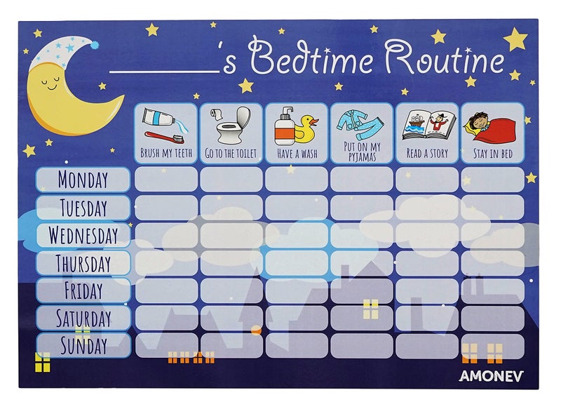 Amonev Bedtime Routine Chart Reward Chart for Sleep Training Twin Pack Chart for Boys Girls Toddlers and Young Children with 225 Star Stickers Included - Image 4