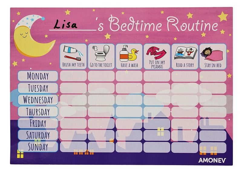 Amonev Bedtime Routine Chart Reward Chart for Sleep Training Twin Pack Chart for Boys Girls Toddlers and Young Children with 225 Star Stickers Included - Image 3