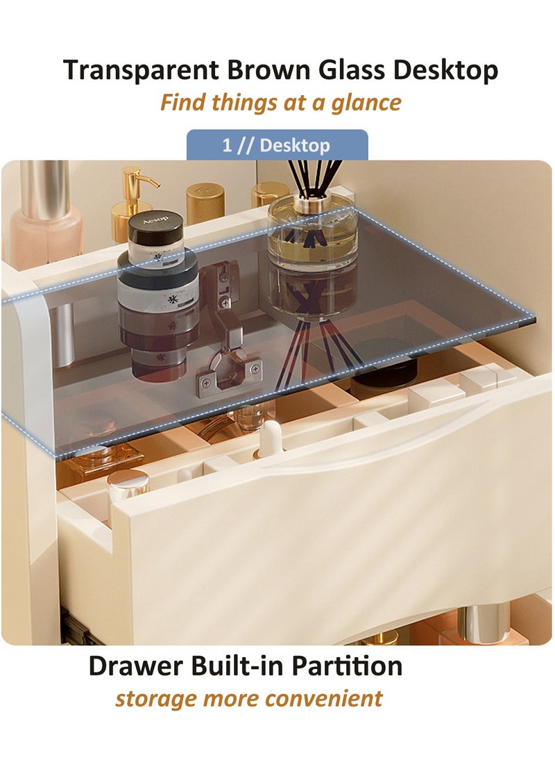 YY-ريشير طقم طاولة وكرسي مكياج 2 في 1 مع مرآة LED، طاولة زينة 40 سم مع أدراج تخزين لأثاث غرفة النوم المنزلية - Image 5