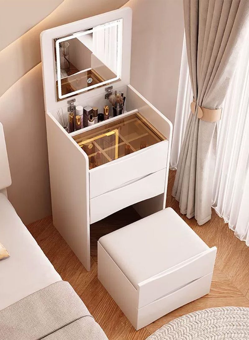 YY-ريشير طقم طاولة وكرسي مكياج 2 في 1 مع مرآة LED، طاولة زينة 40 سم مع أدراج تخزين لأثاث غرفة النوم المنزلية - Image 1