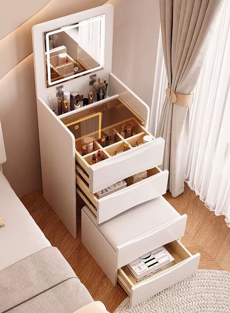 YY-ريشير طقم طاولة وكرسي مكياج 2 في 1 مع مرآة LED، طاولة زينة 40 سم مع أدراج تخزين لأثاث غرفة النوم المنزلية - Image 2