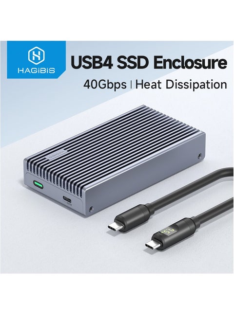 Hagibis 40Gbps USB4 M.2 NVMe SSD Enclosure With LED Display USB4 Cable for Thunderbolt 4/3 USB 3.2/3.1/3.0 B+M M-Key SSD Case