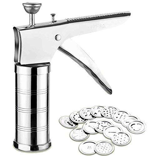 ARANKA Stainless Steel Kitchen Press with 15 Different Types of Jalies Murukku MakerBhujiya MakerNoodlesCookiesNamkeenChakali MakerSev MakerFarsan MakerGathiya Maker Silver - Image 1