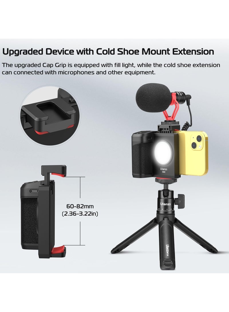 ULANZI CG02 Ungraded Smartphone Camera Shutter Handle Grip w Detachable Wireless Bluetooth Remote Control,Three-Gear Adjustable Fill Light for iPhone Samsung Google OnePlus Phones Video/Photo Shooting - Image 4