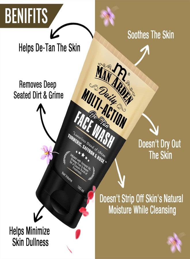 Man Arden Daily Multi-Action De-Tan Face Wash Ubtan Turmeric + Saffron + Rose, 100 ml - Image 4