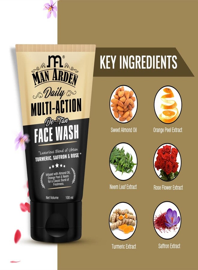 Man Arden Daily Multi-Action De-Tan Face Wash Ubtan Turmeric + Saffron + Rose, 100 ml - Image 5