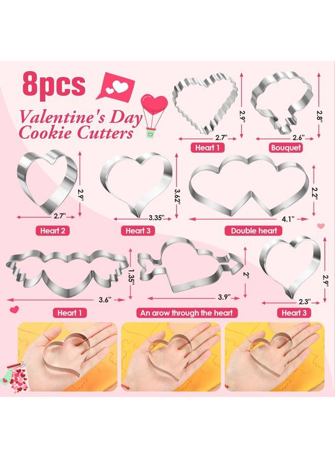 LifeisLuck Valentine's Day Cookie Cutters 8 Pcs Romantic Heart Shapes Stainless Steel Biscuit Molds with Wing Heart, LOVE, Flower Small Cookie Cutters for Baking Anniversary DIY Sandwich Cookie Cutters - Image 2
