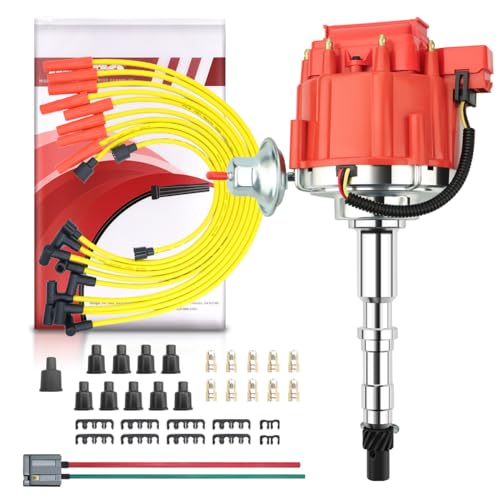 MAS Performance HEI Distributor & Wiring Set Including 65K Coil Compatible with Jeep AMC SBC/BBC V8 290 304 343 360 390 401 (Red HEI Kit) 5.0L 5.6L 6.4L - Image 1