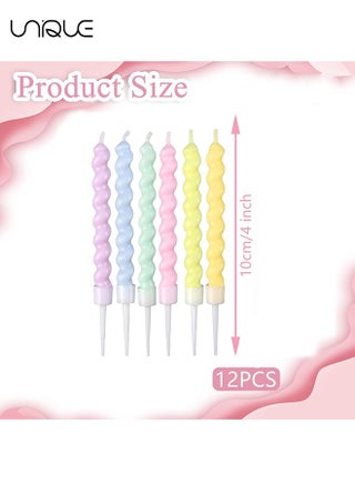12 Pcs Candy Coloured Spiral Candles Set,Colorful Happy Birthday Candles, Macarone Happy Birthday Candles, for Wedding Birthday & Lucky Party Cake Decorations、Party Supplies - view 2