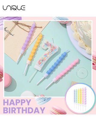 12 Pcs Candy Coloured Spiral Candles Set,Colorful Happy Birthday Candles, Macarone Happy Birthday Candles, for Wedding Birthday & Lucky Party Cake Decorations、Party Supplies - view 3