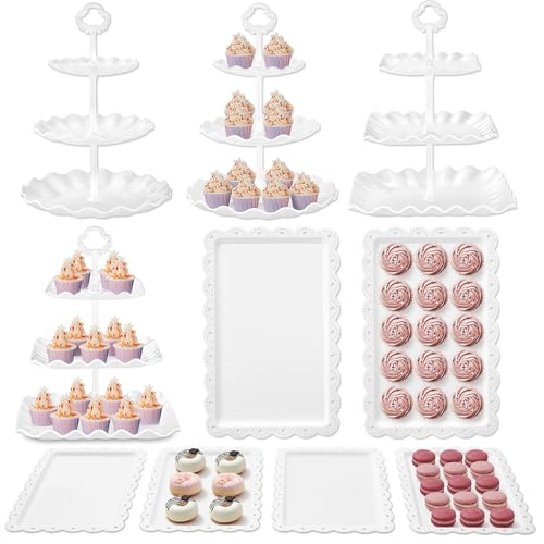 Kootek Dessert Cupcake Stand 10pcs Dessert Table Display Set 3 Tiered Cup Cake Holder Tower Stand Riser Cookie Serving Trays for Wedding Tea Party Birthday Baby Shower - Image 1