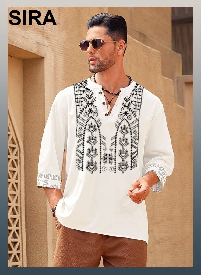 SIRA Men's White Open-Front Shirt - Lightweight Short-Sleeve Casual Shirt | Breathable & Comfortable | Perfect for Home, Travel & Outdoor Activities - Image 1