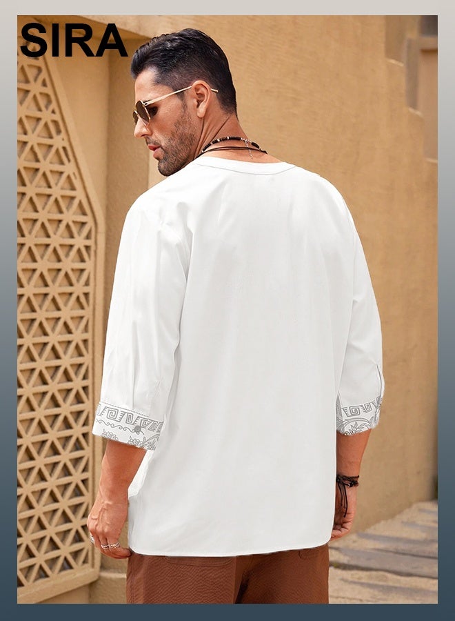 SIRA Men's White Open-Front Shirt - Lightweight Short-Sleeve Casual Shirt | Breathable & Comfortable | Perfect for Home, Travel & Outdoor Activities - Image 3