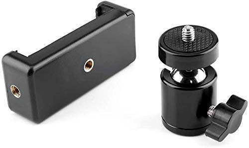 Coku 2 in 1 Mobile Tripod Holder Clip with Locking Ball Head Adapter Set for Tripod and Selfie Stick Universal Thread mounting Screw 1/4' 360 Degree Swivel Cell Phone Mount Set - Image 4