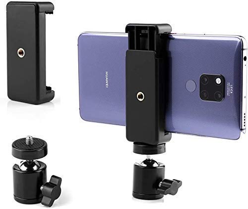 Coku 2 in 1 Mobile Tripod Holder Clip with Locking Ball Head Adapter Set for Tripod and Selfie Stick Universal Thread mounting Screw 1/4' 360 Degree Swivel Cell Phone Mount Set - Image 2