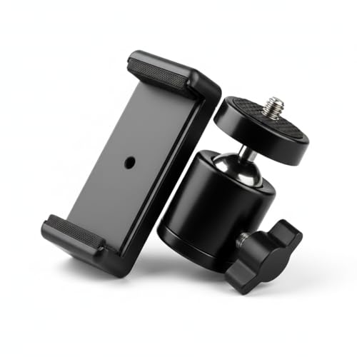 Coku 2 in 1 Mobile Tripod Holder Clip with Locking Ball Head Adapter Set for Tripod and Selfie Stick Universal Thread mounting Screw 1/4' 360 Degree Swivel Cell Phone Mount Set - Image 1