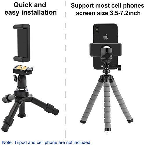 Coku 2 in 1 Mobile Tripod Holder Clip with Locking Ball Head Adapter Set for Tripod and Selfie Stick Universal Thread mounting Screw 1/4' 360 Degree Swivel Cell Phone Mount Set - Image 3